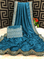 Vichitra Silk Pedding Petrol sequence work saree - Joshindia