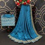 Vichitra Silk Pedding Petrol sequence work saree - Joshindia