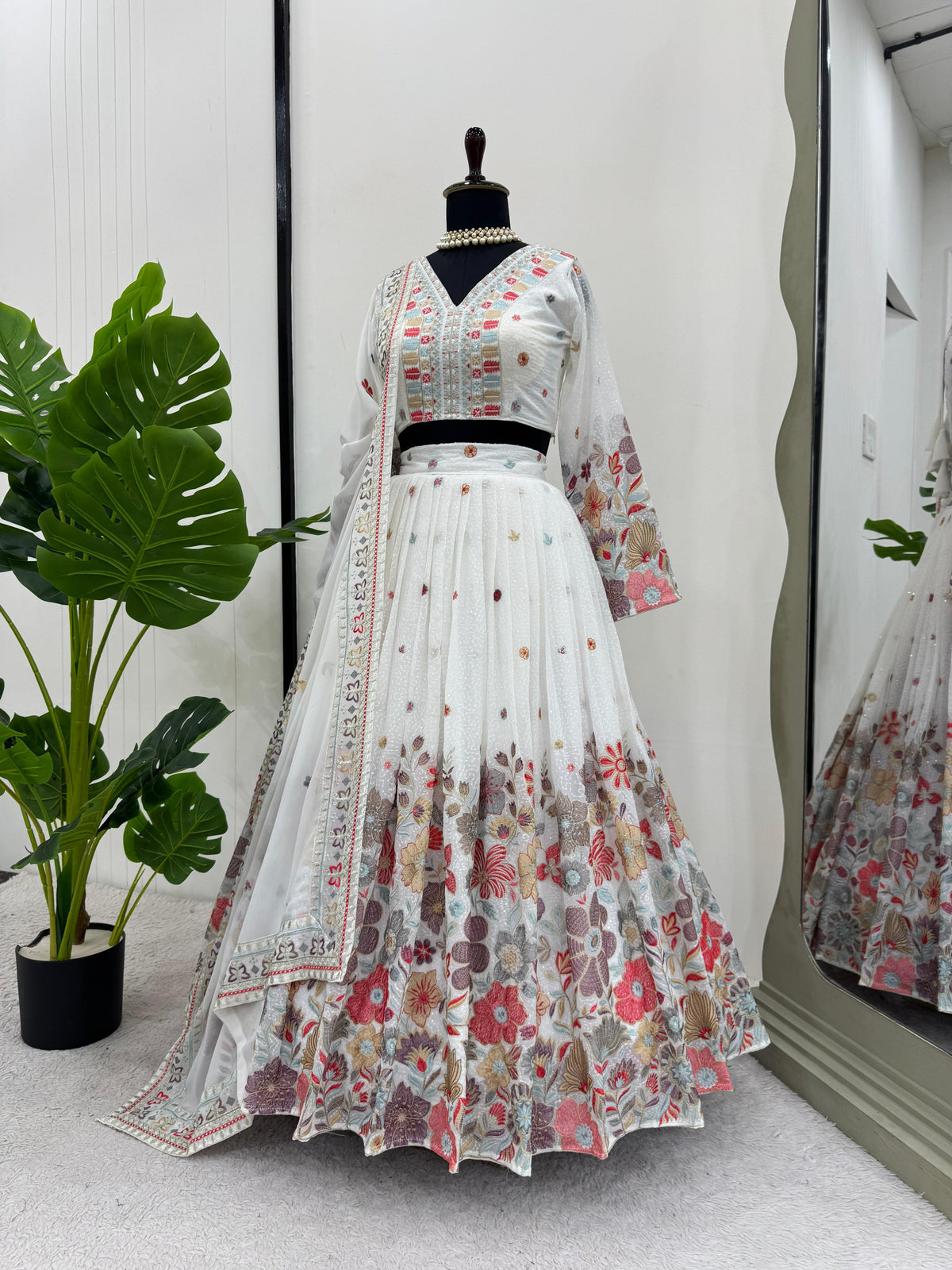 White Color Designer Embroidery Lehenga Choli
