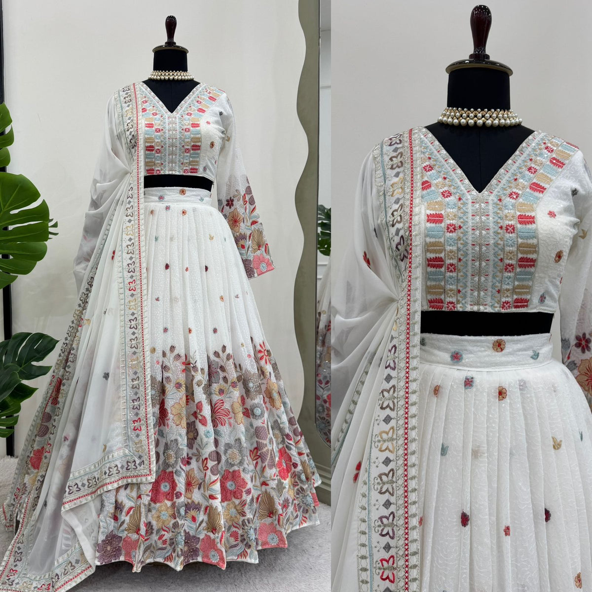 White Color Designer Embroidery Lehenga Choli