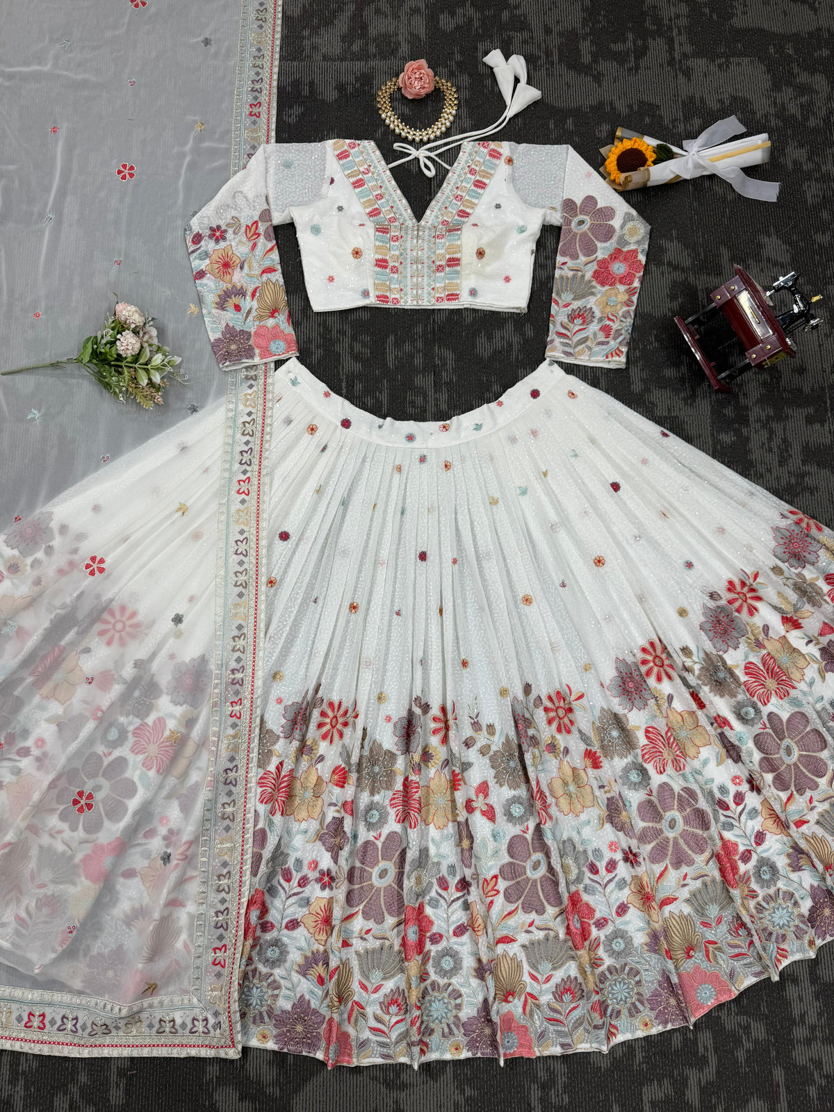 White Color Designer Embroidery Lehenga Choli