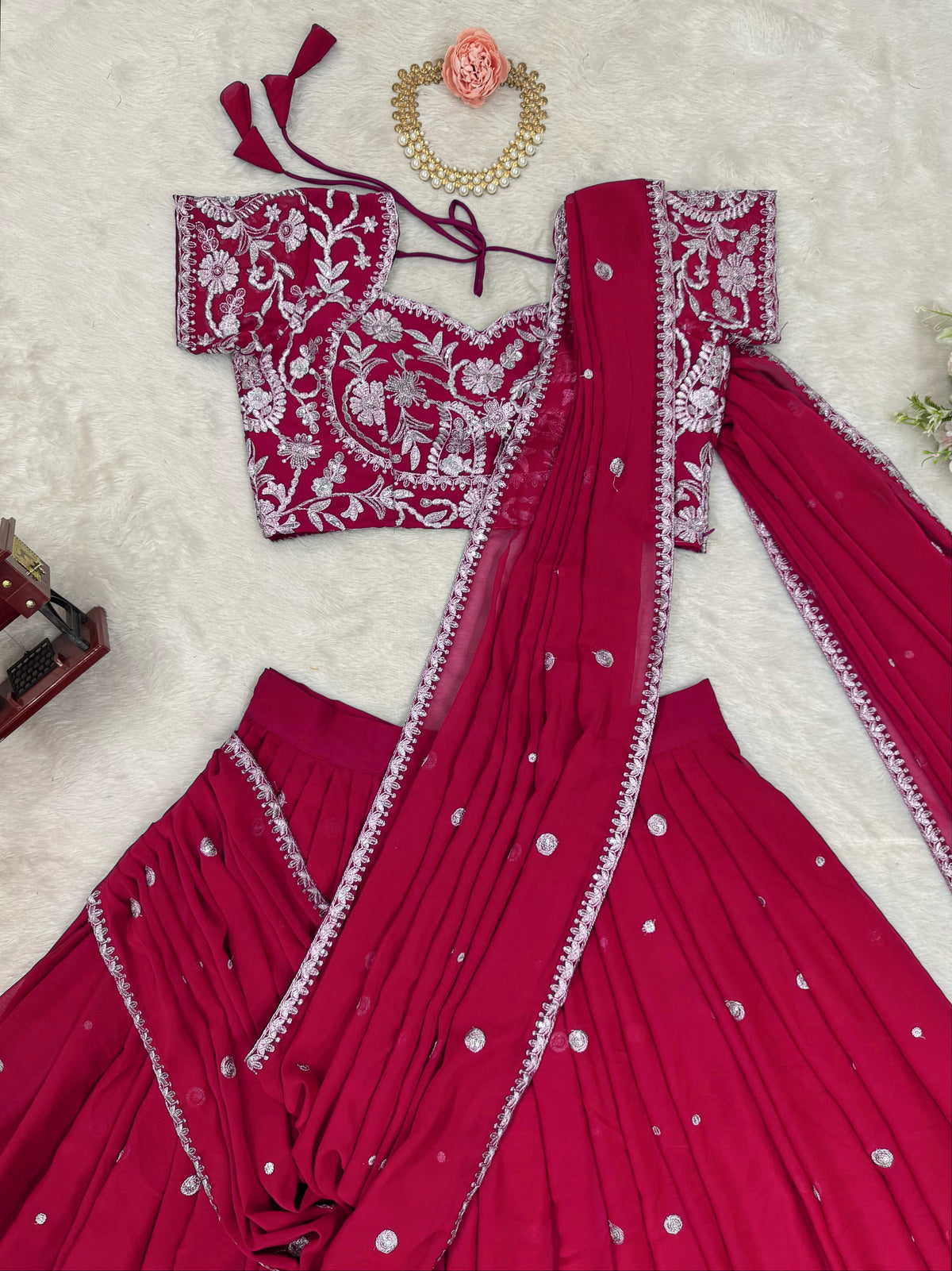 Designer Pink Color Ready To Wear Lehenga Saree