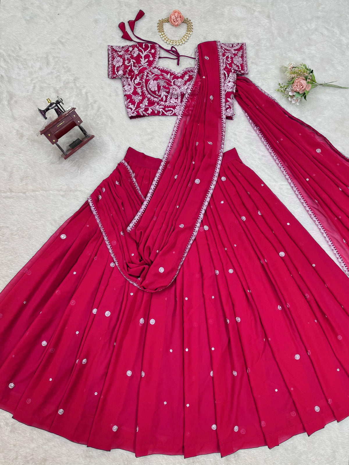 Designer Pink Color Ready To Wear Lehenga Saree