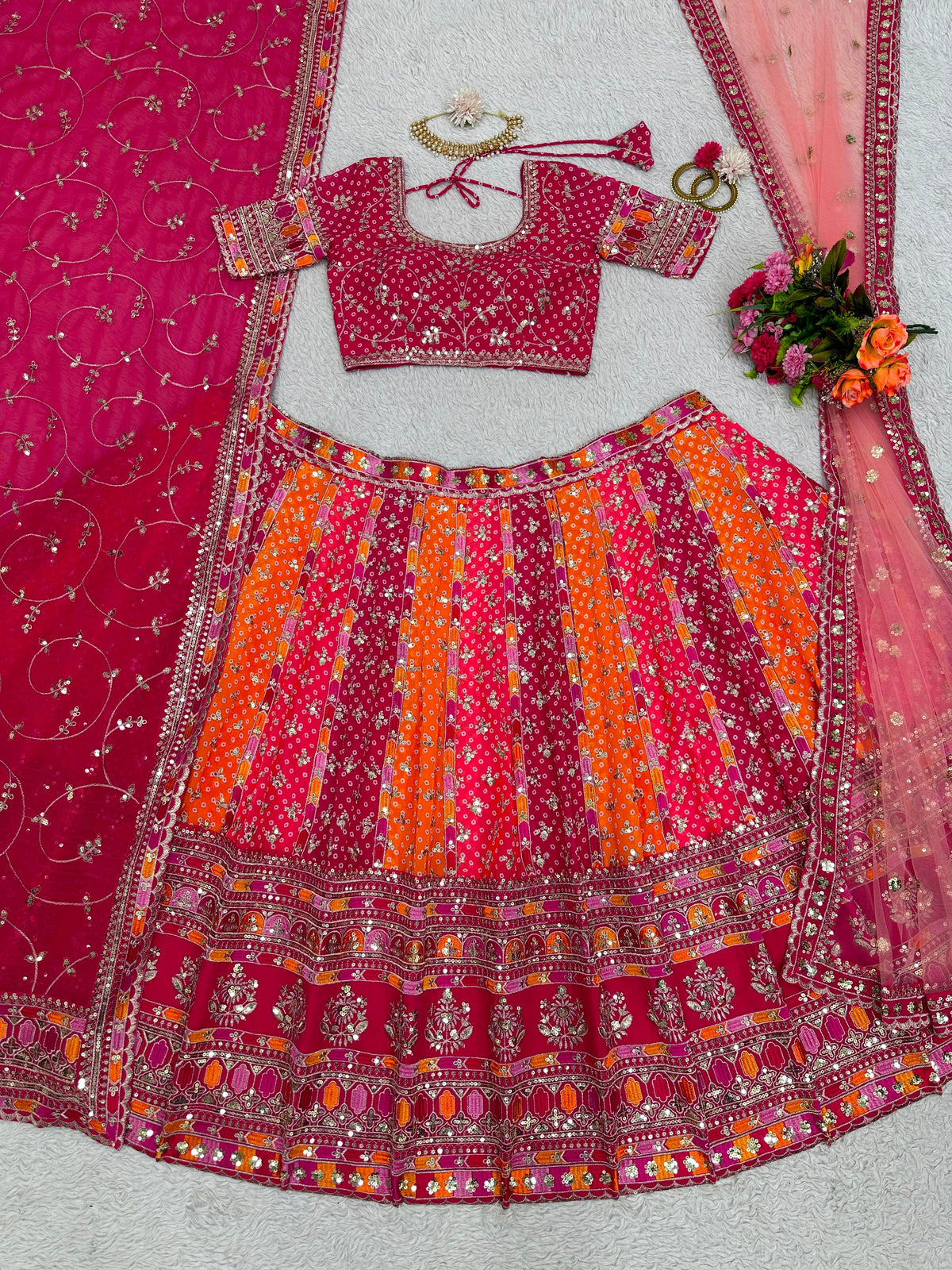 Pink and Orange Color Royal Style Lehenga Choli