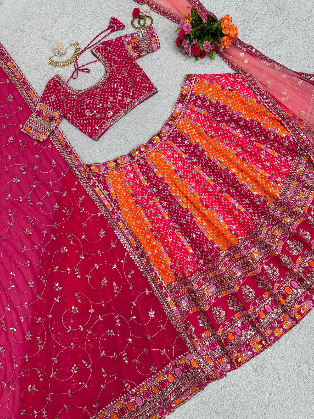 Pink and Orange Color Royal Style Lehenga Choli