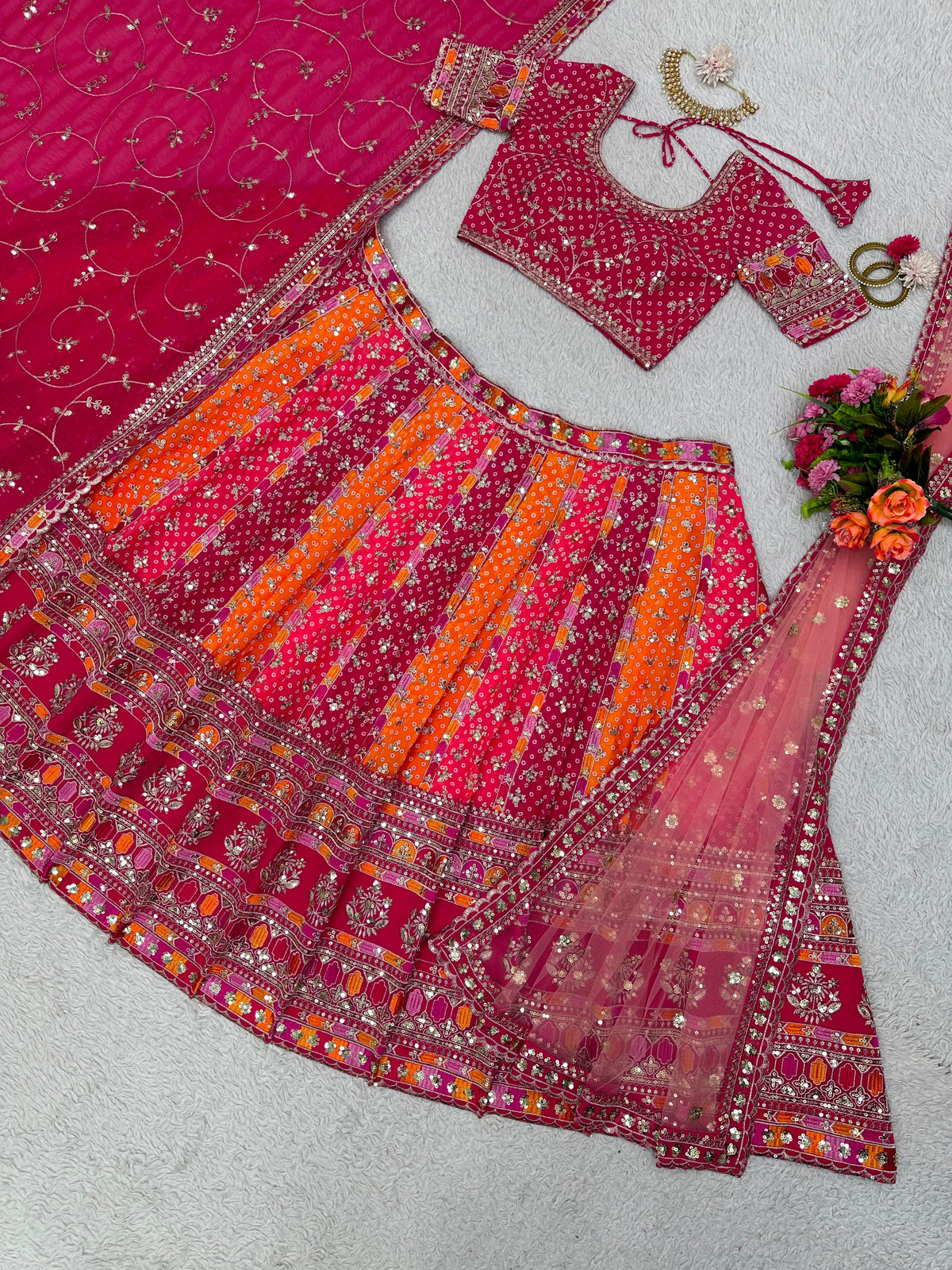 Pink and Orange Color Royal Style Lehenga Choli