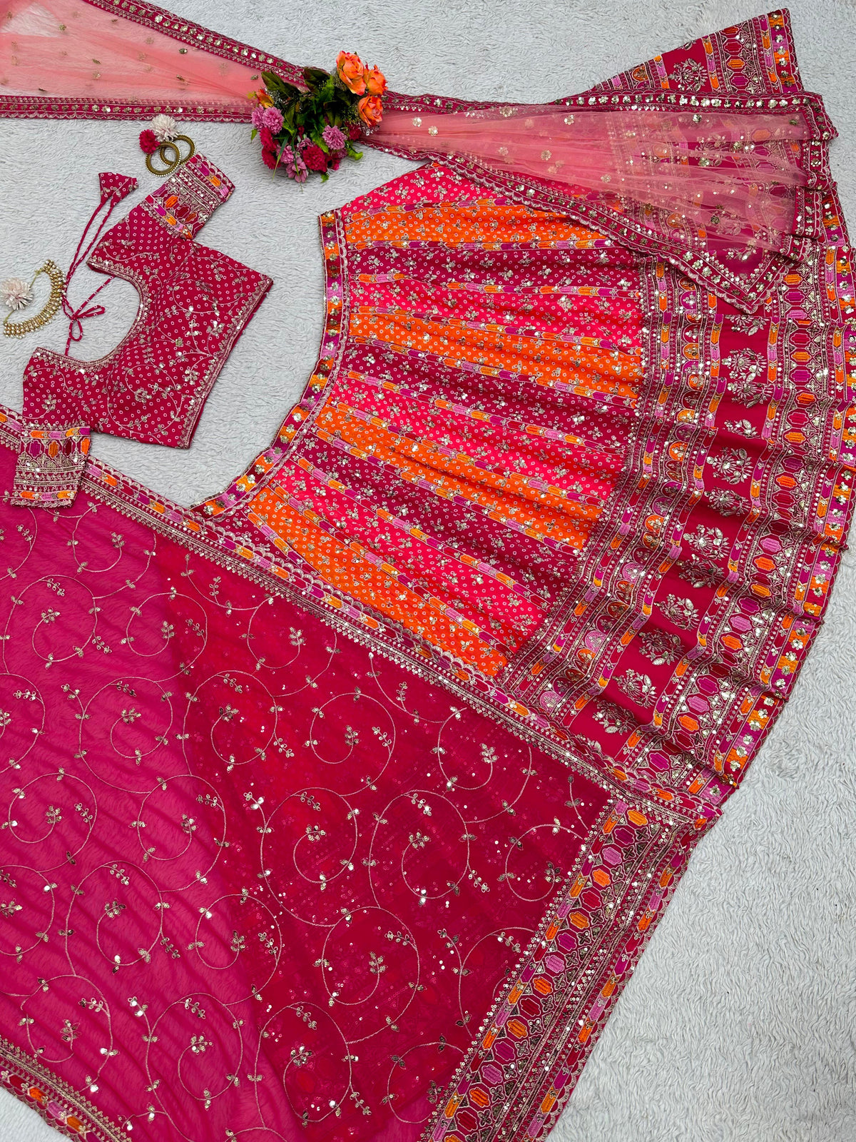 Pink and Orange Color Royal Style Lehenga Choli