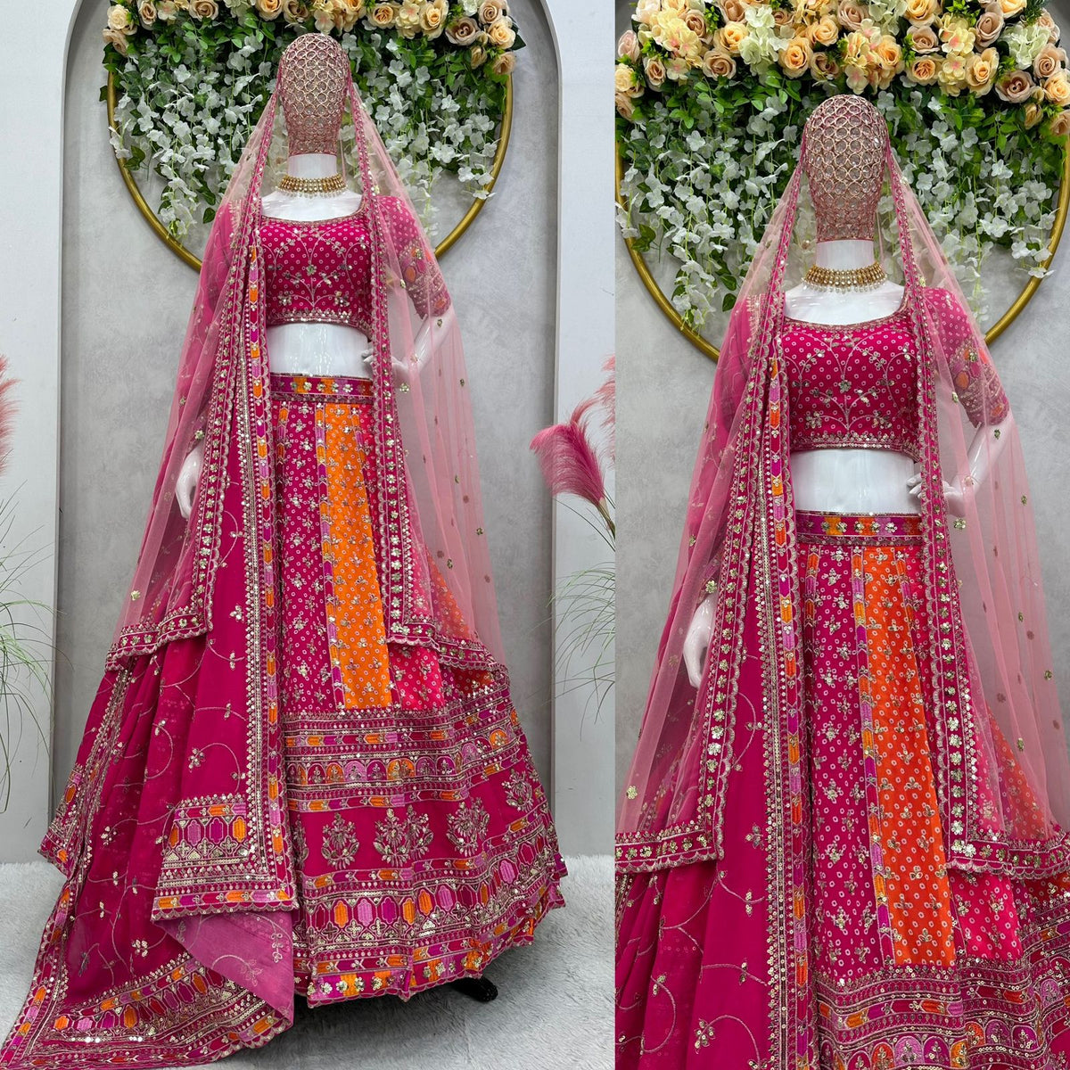 Pink and Orange Color Royal Style Lehenga Choli