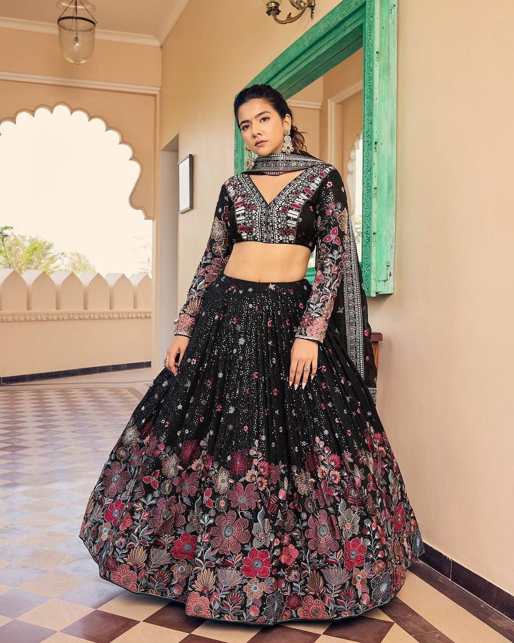 Black Color Georgette Designer Lehenga Choli