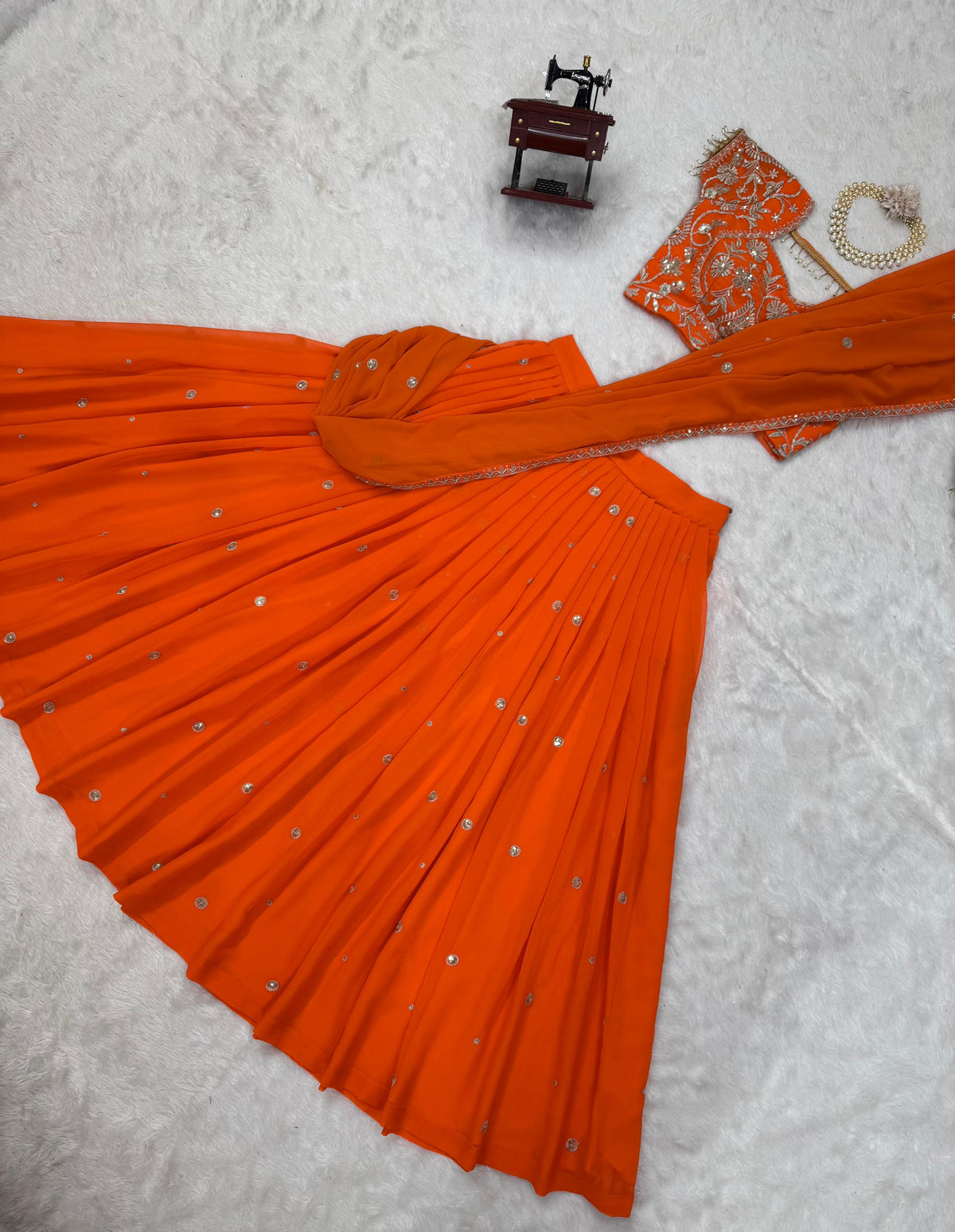 Designer Orange Color Ready To Wear Lehenga Saree