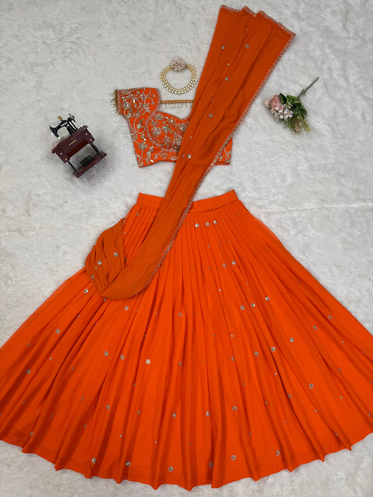 Designer Orange Color Ready To Wear Lehenga Saree