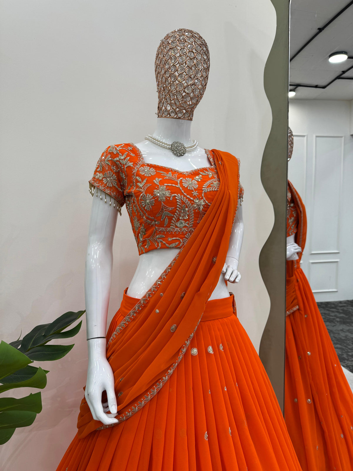 Designer Orange Color Ready To Wear Lehenga Saree