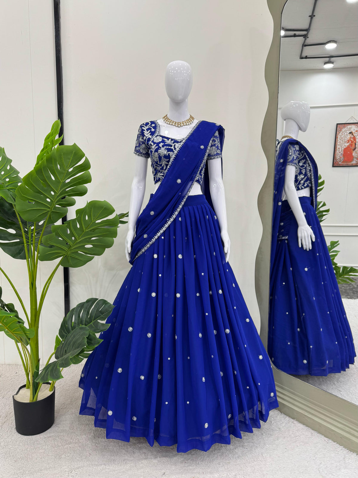 Designer Blue Color Ready To Wear Lehenga Saree