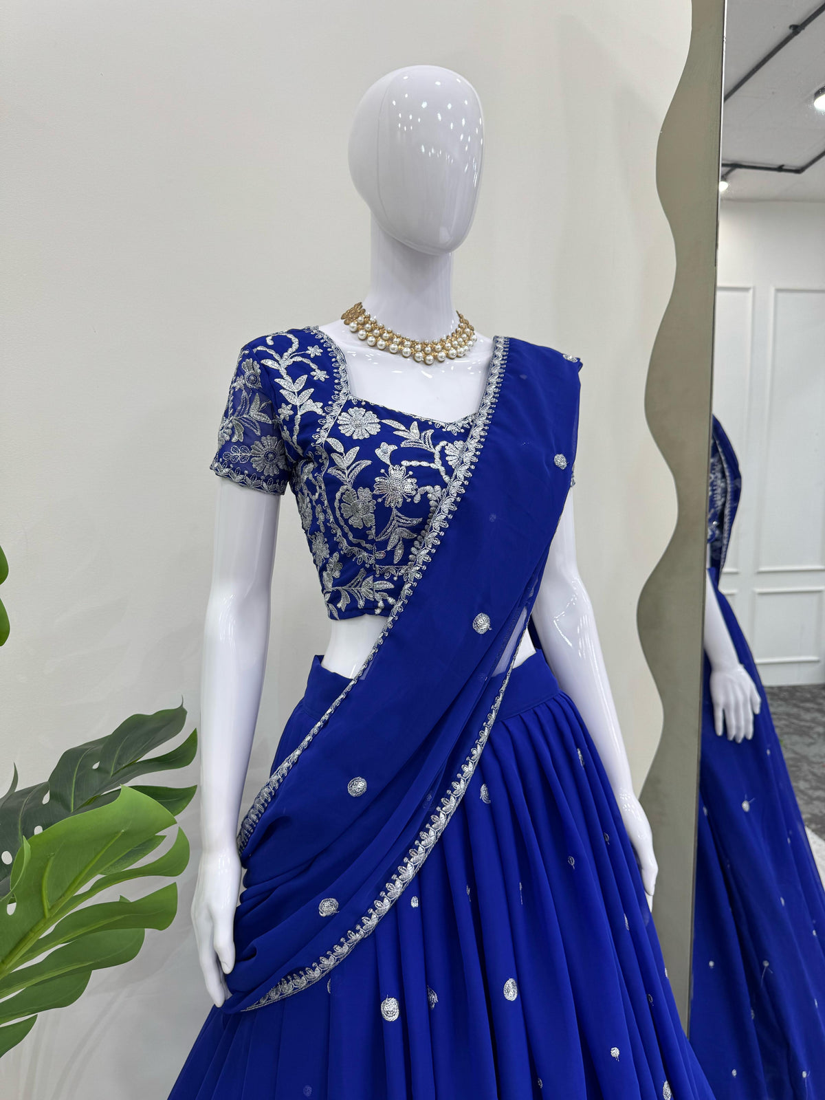 Designer Blue Color Ready To Wear Lehenga Saree