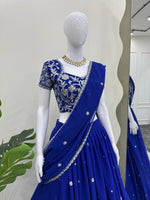 Designer Blue Color Ready To Wear Lehenga Saree