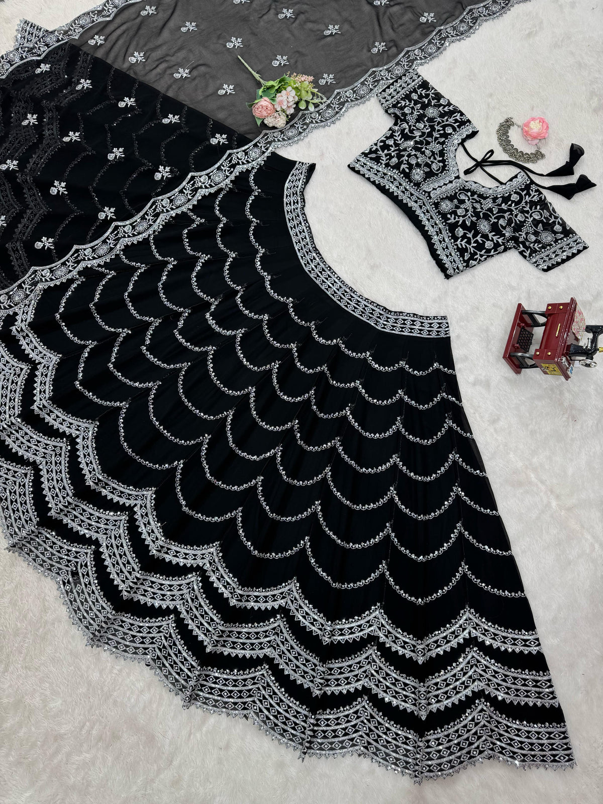 Black Color Silver Embroidery Designer Lehenga Choli
