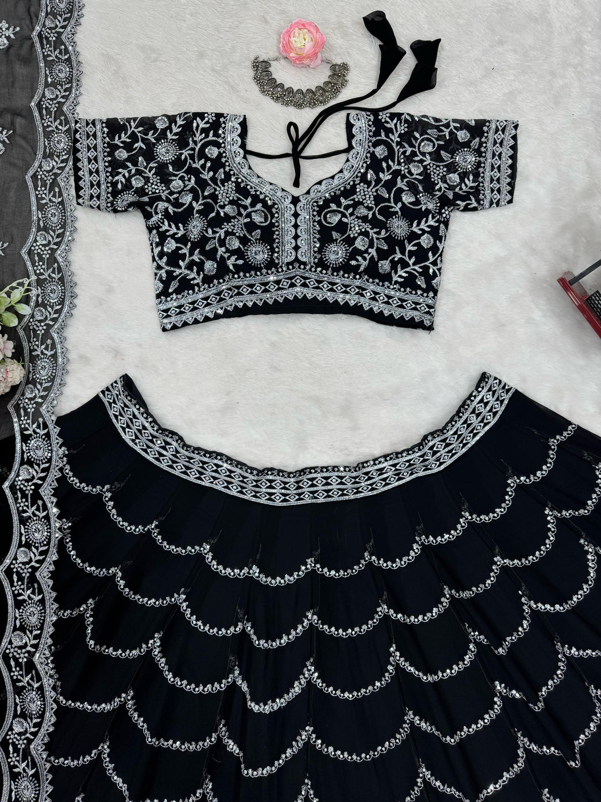 Black Color Silver Embroidery Designer Lehenga Choli