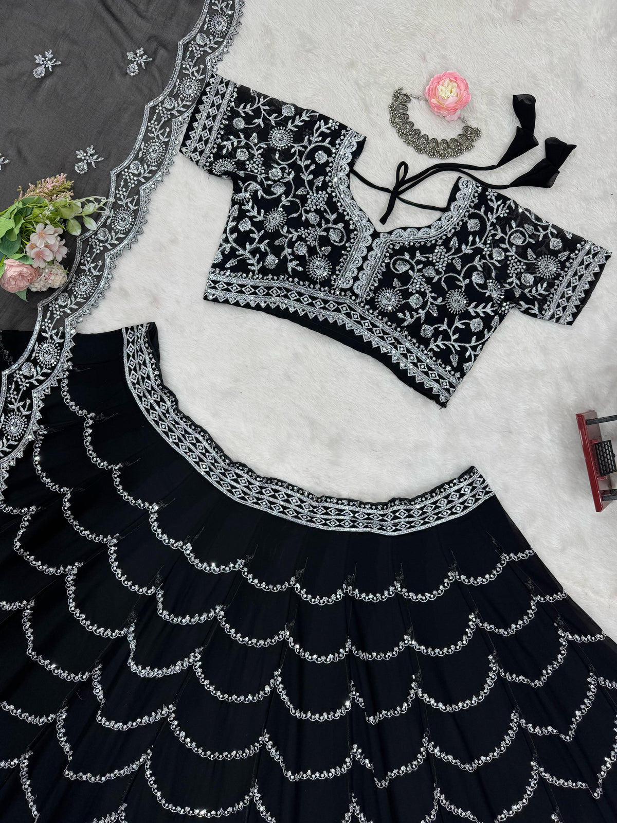 Black Color Silver Embroidery Designer Lehenga Choli