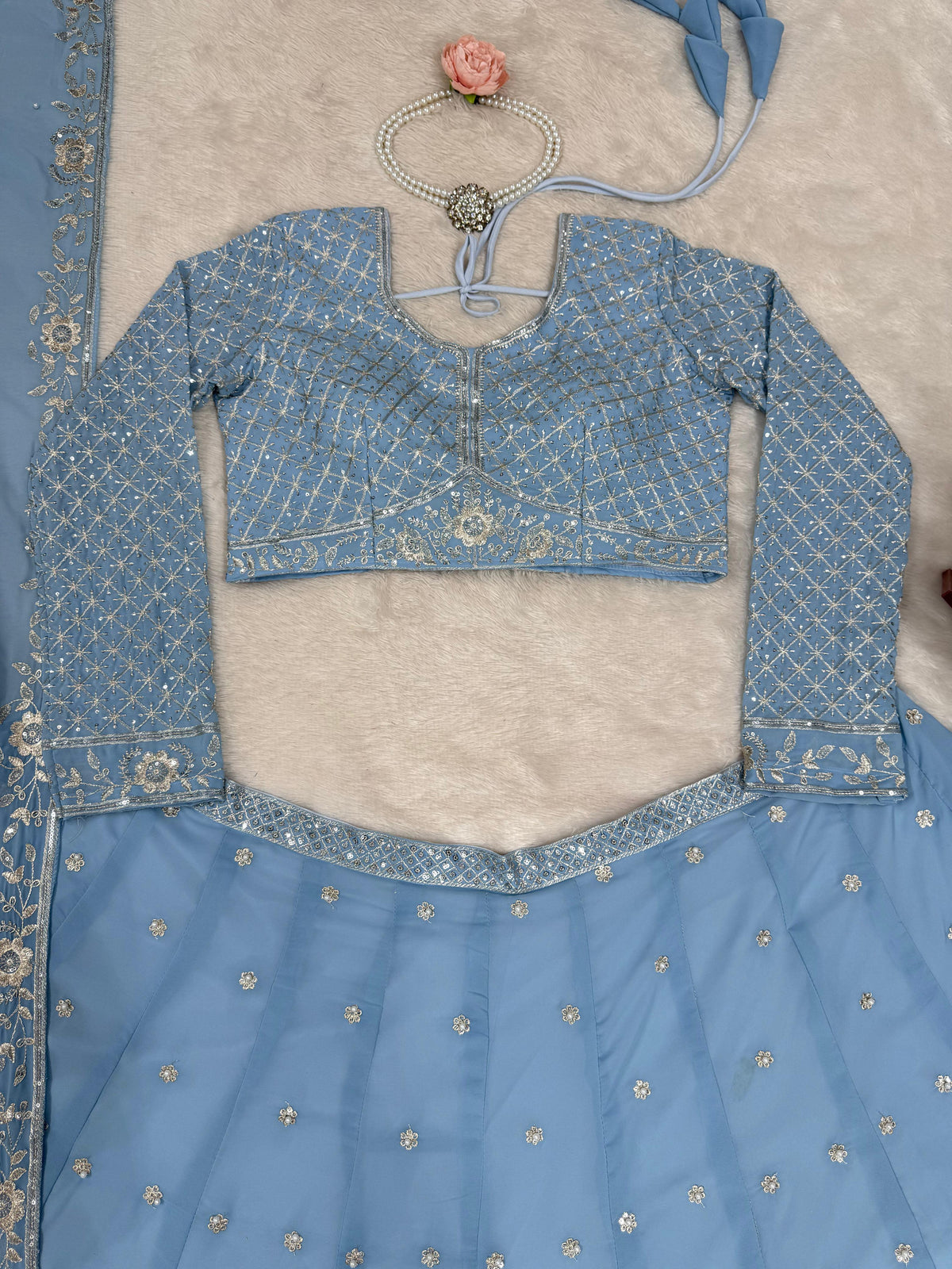 Grey Georgette Sequins Thread Work Lehenga Choli