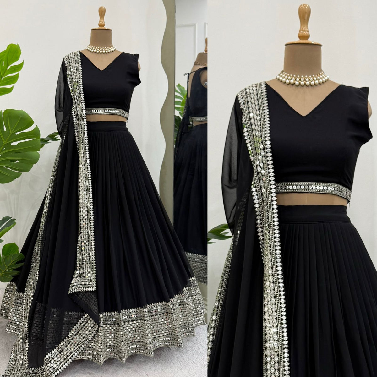 Black Color Georgette Silver Work Designer Lehenga Choli