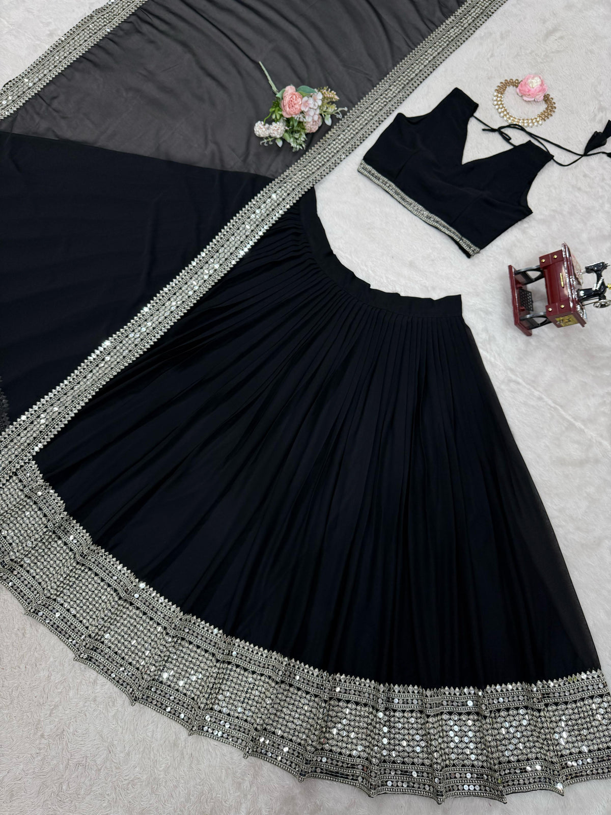 Black Color Georgette Silver Work Designer Lehenga Choli