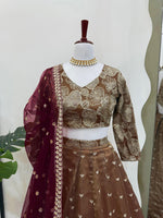 Chiku color Designer Bollywood Style Lehenga Choli