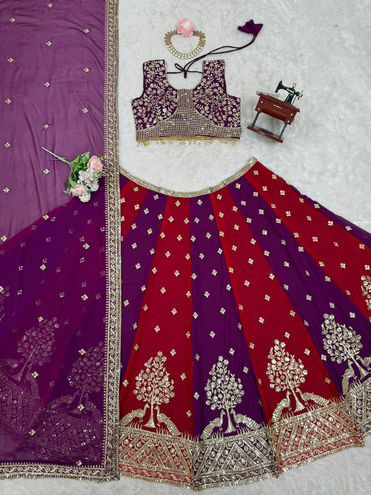 Purple and Red Color Combination Designer Work Lehenga Choli