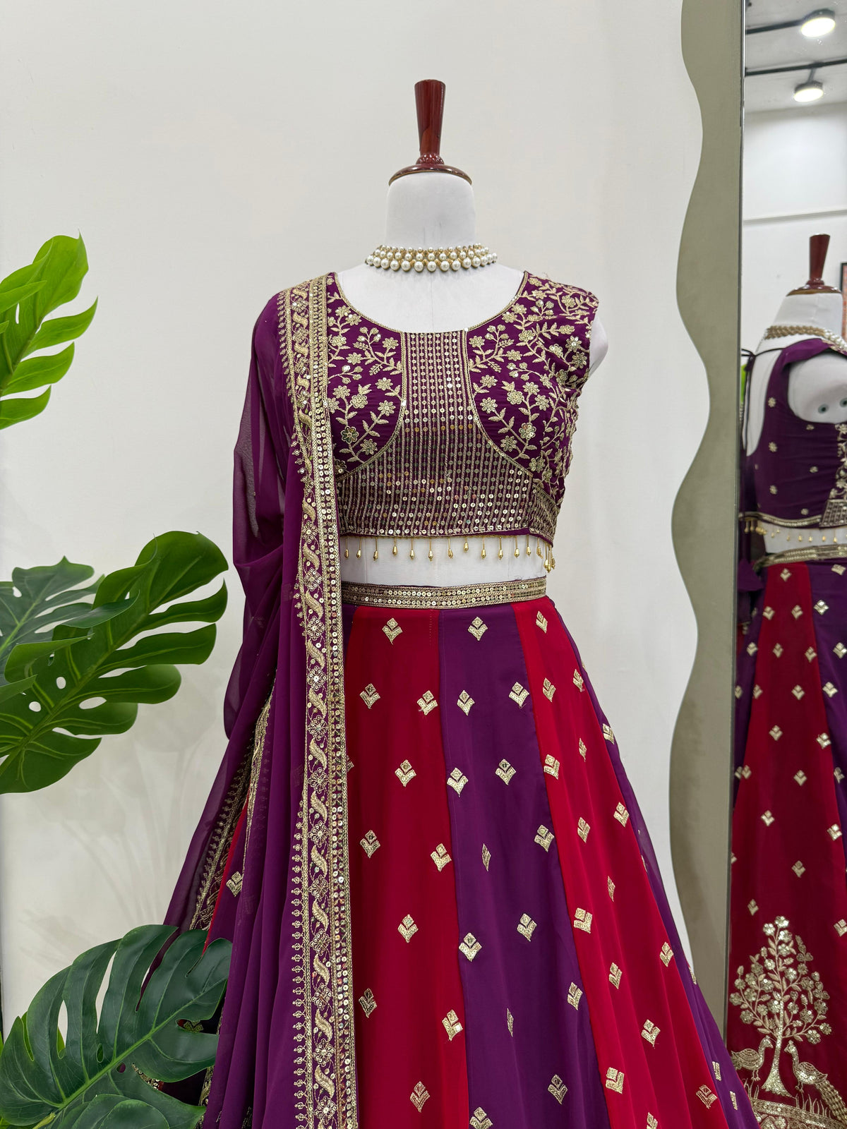 Purple and Red Color Combination Designer Work Lehenga Choli