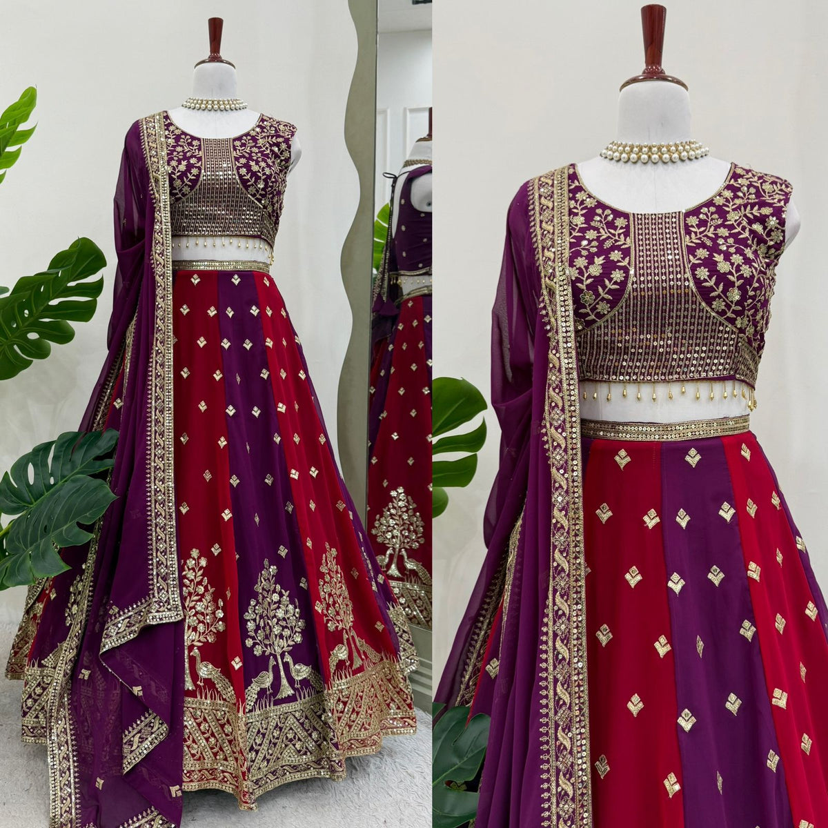 Purple and Red Color Combination Designer Work Lehenga Choli