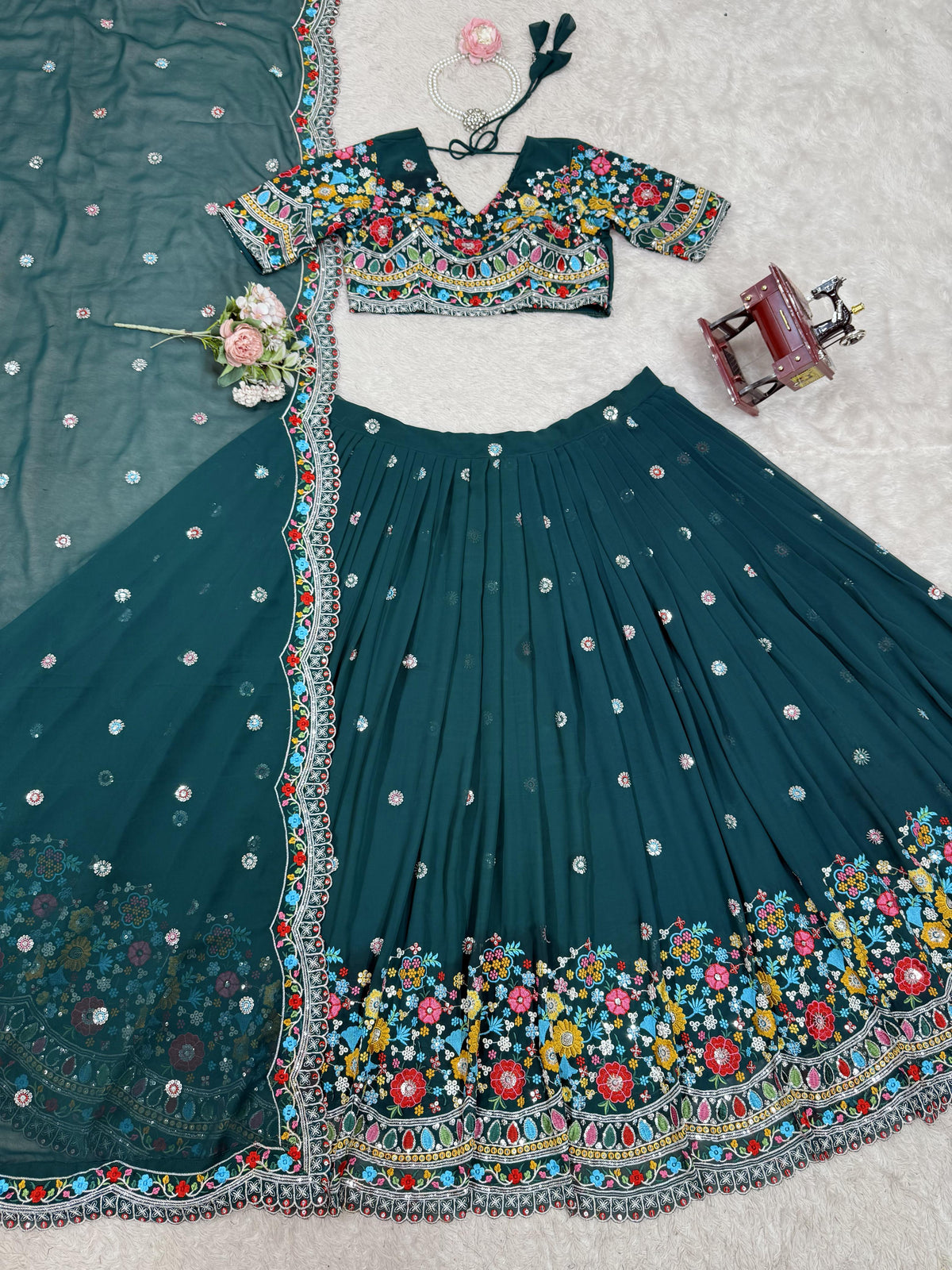 Green Color Designer Embroidered Lehenga Choli