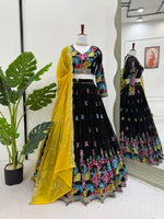 Black and Yellow Color Embroidered Lehenga Choli