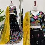Black and Yellow Color Embroidered Lehenga Choli