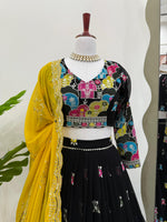 Black and Yellow Color Embroidered Lehenga Choli