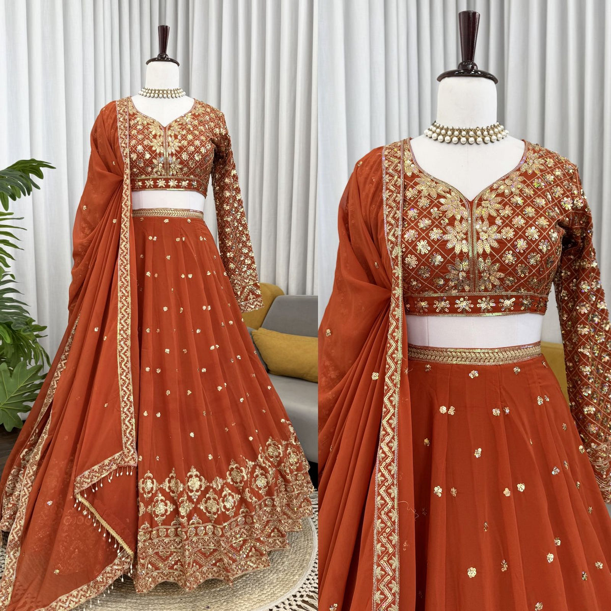 Orange Color Embroidered Designer Lehenga Choli