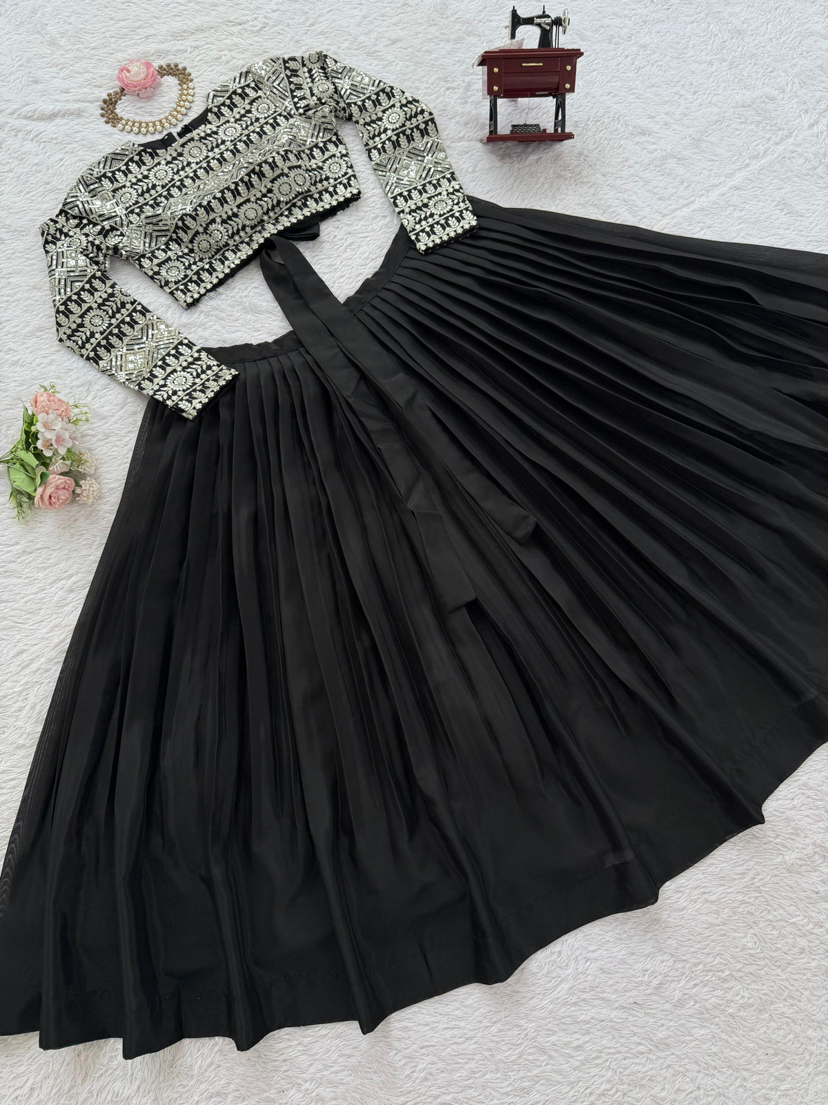 Black Color Tabby Organza Fabric Lehenga Choli