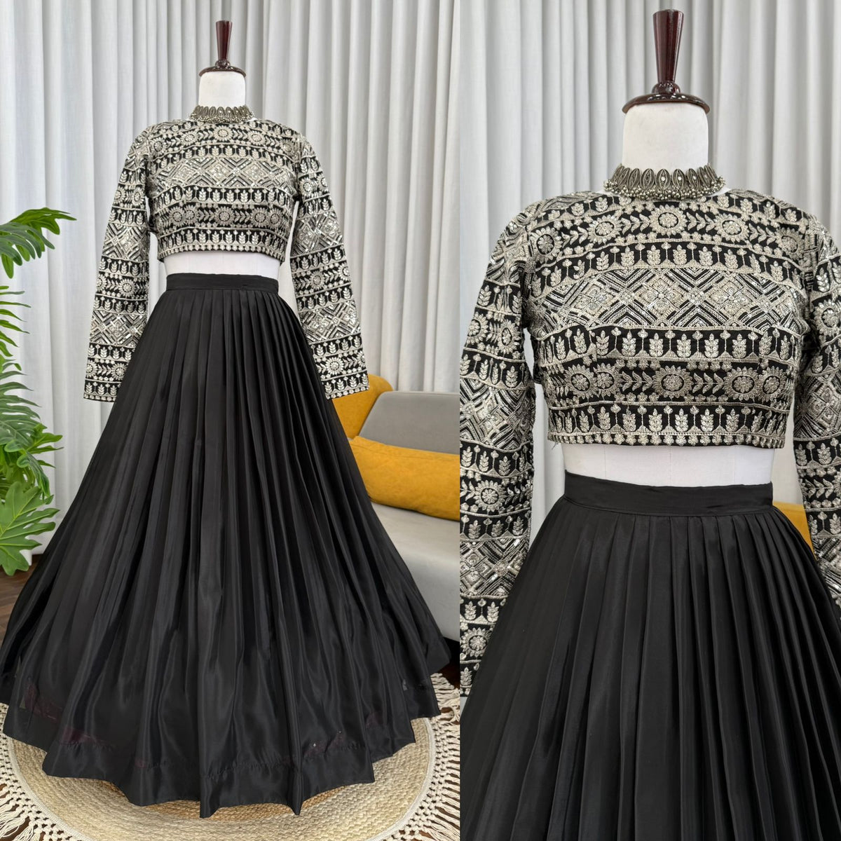 Black Color Tabby Organza Fabric Lehenga Choli