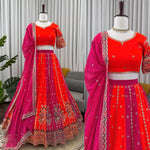 Orange and Pink Georgette Thread With Sequence Work Lehenga Choli