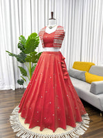 Orange Party Wear Lehenga Choli With Sequnce Koti