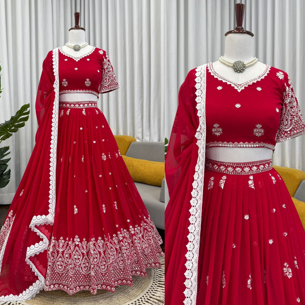 Red Colour Heavy Boutique Designer Faux Georgette Lehenga Choli
