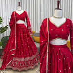 Japan Satin Red Colour Sequence Work Lehenga Choli
