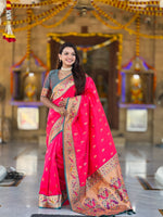 Woven Golden Border Design Silk Blend Paithani Saree
