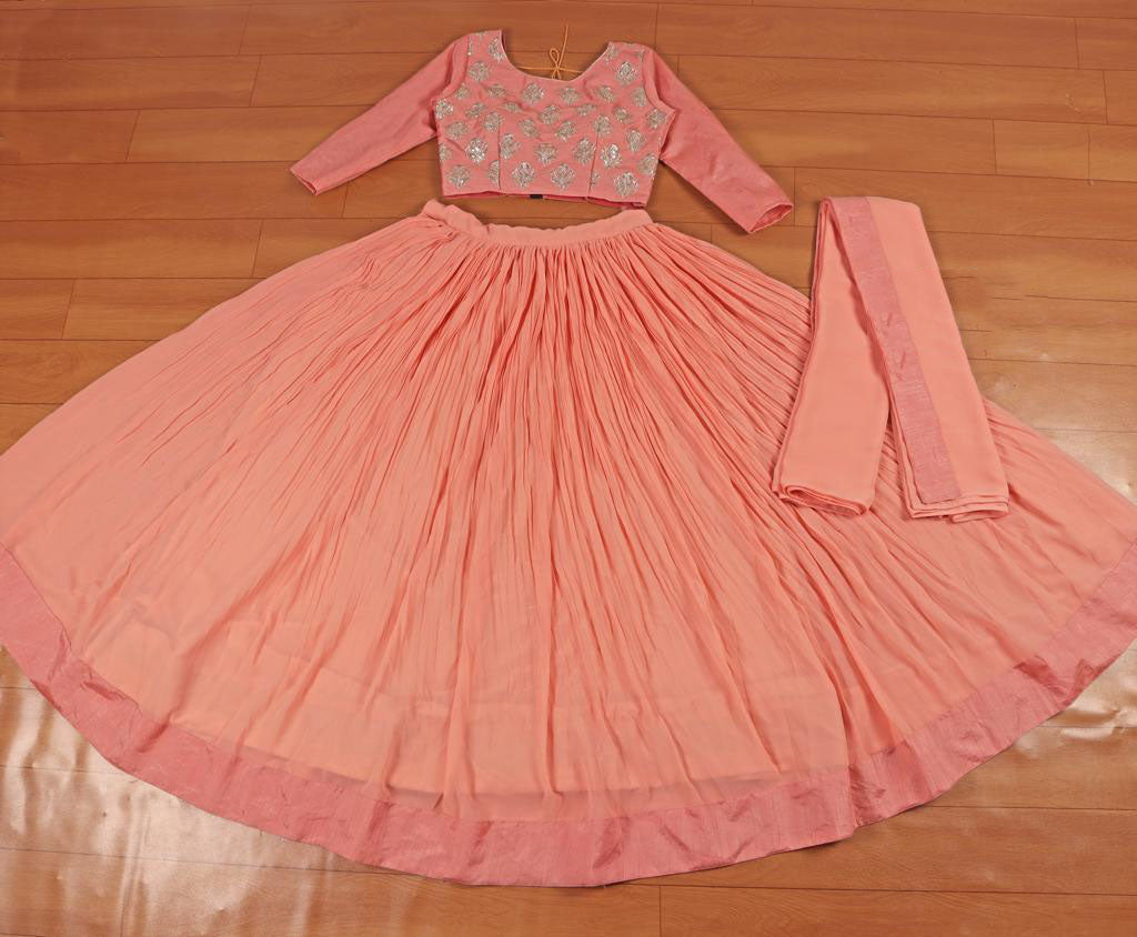 Peach Color Designer Georgette Lehenga Choli