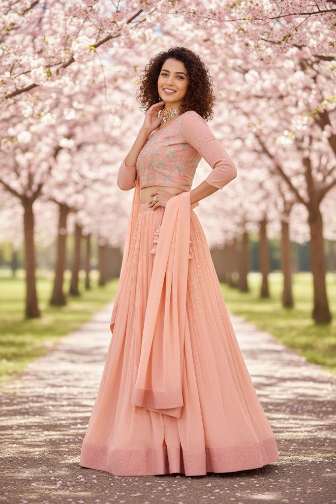 Peach Color Designer Georgette Lehenga Choli