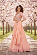 Peach Color Designer Georgette Lehenga Choli