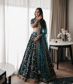 Green Color Velvet Designer Embroidery Lehenga Choli