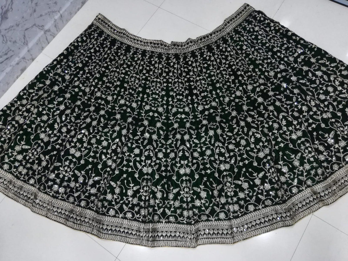 Green Color Velvet Designer Embroidery Lehenga Choli