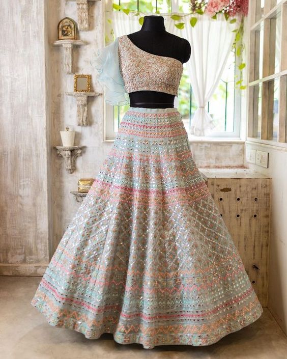 Light Sky Color Designer Party Wear Lehenga Choli