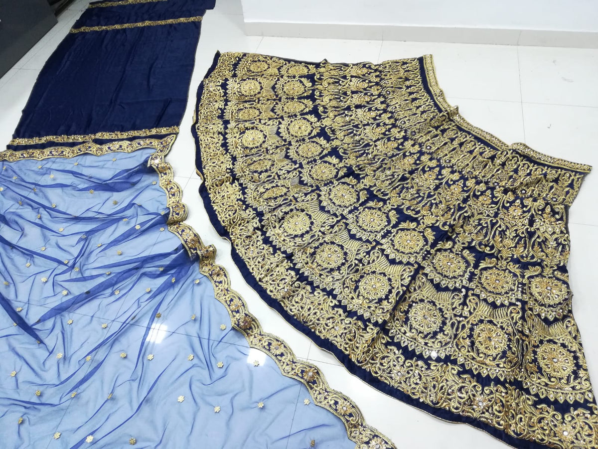 Blue Color Wedding Wear Designer VelvetLehenga Choli