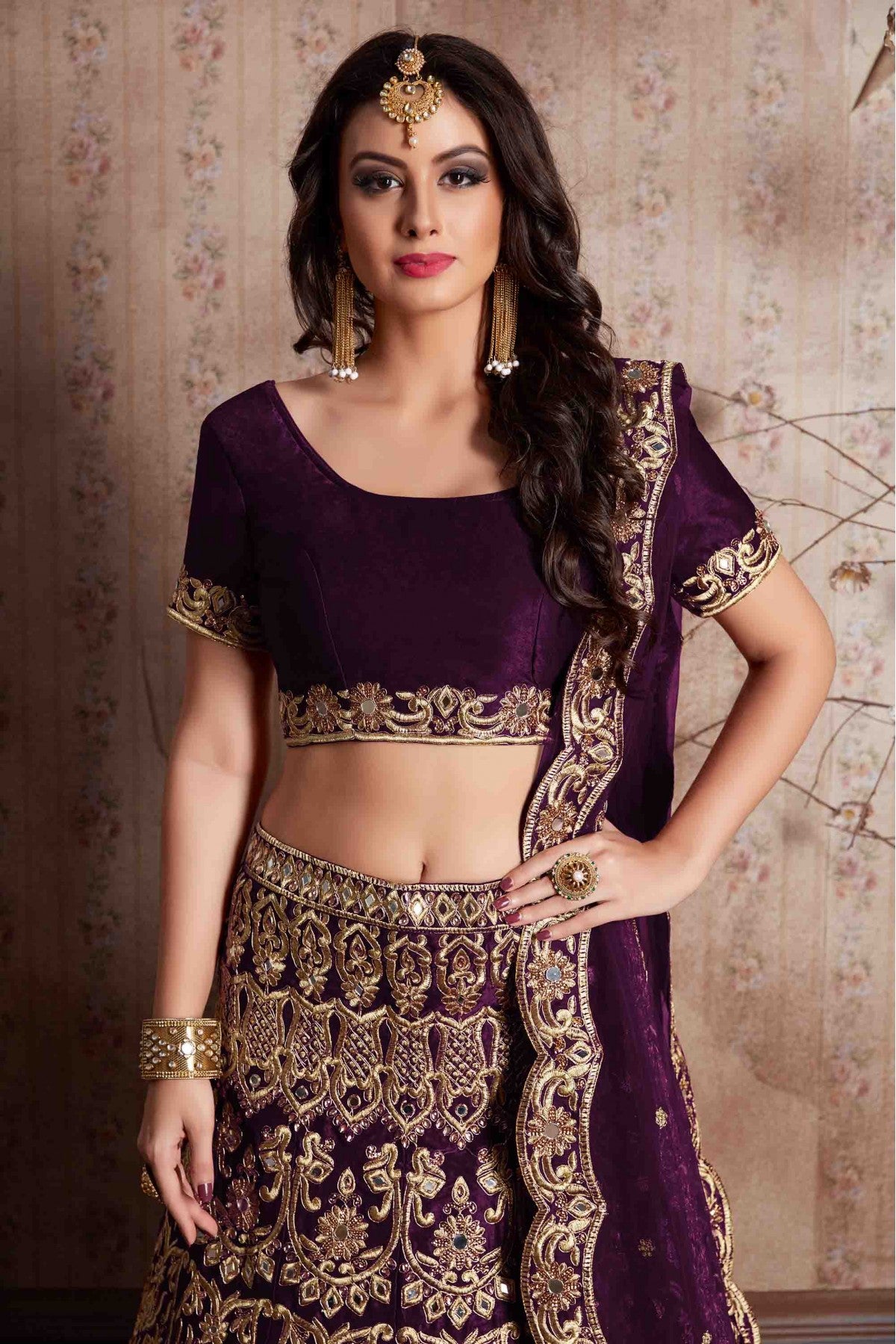 Purple Color Wedding Wear Designer Velvet Lehenga Choli