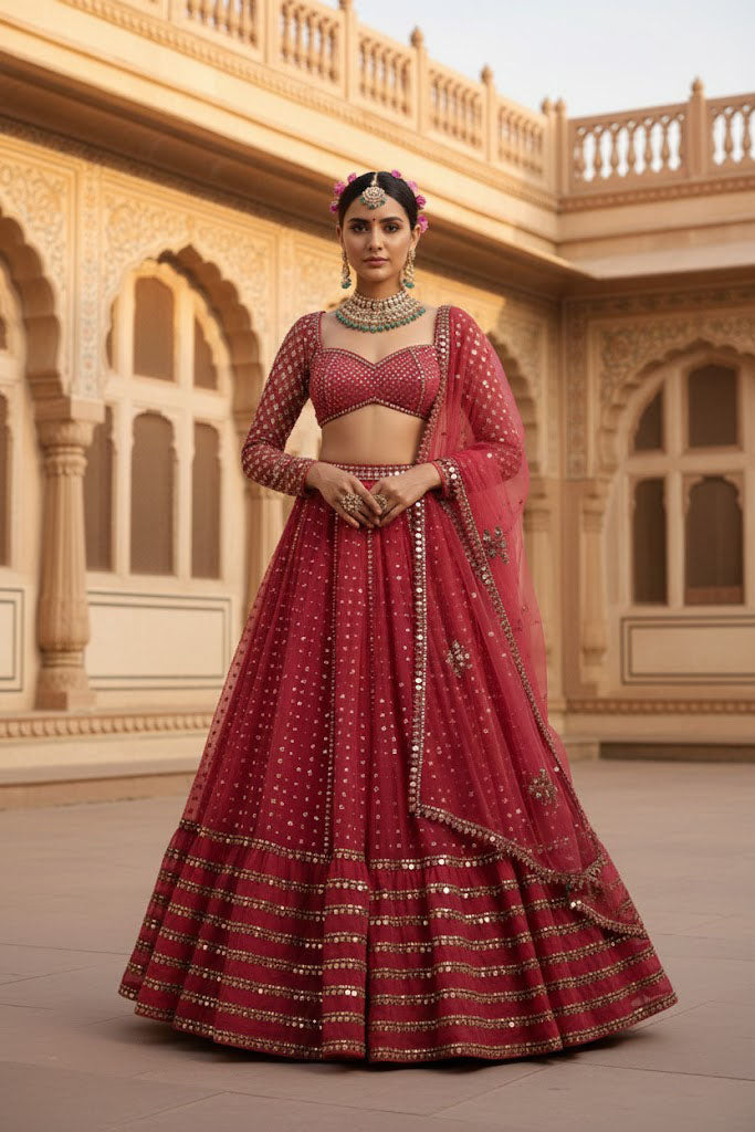 Light Red Color Designer Party Wear Lehenga Choli